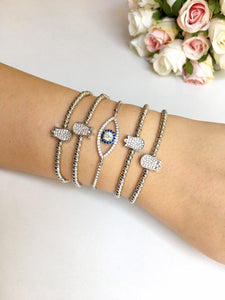 Silver Evil Eye Bracelet, Tulip Charm Bracelet - Evileyefavor