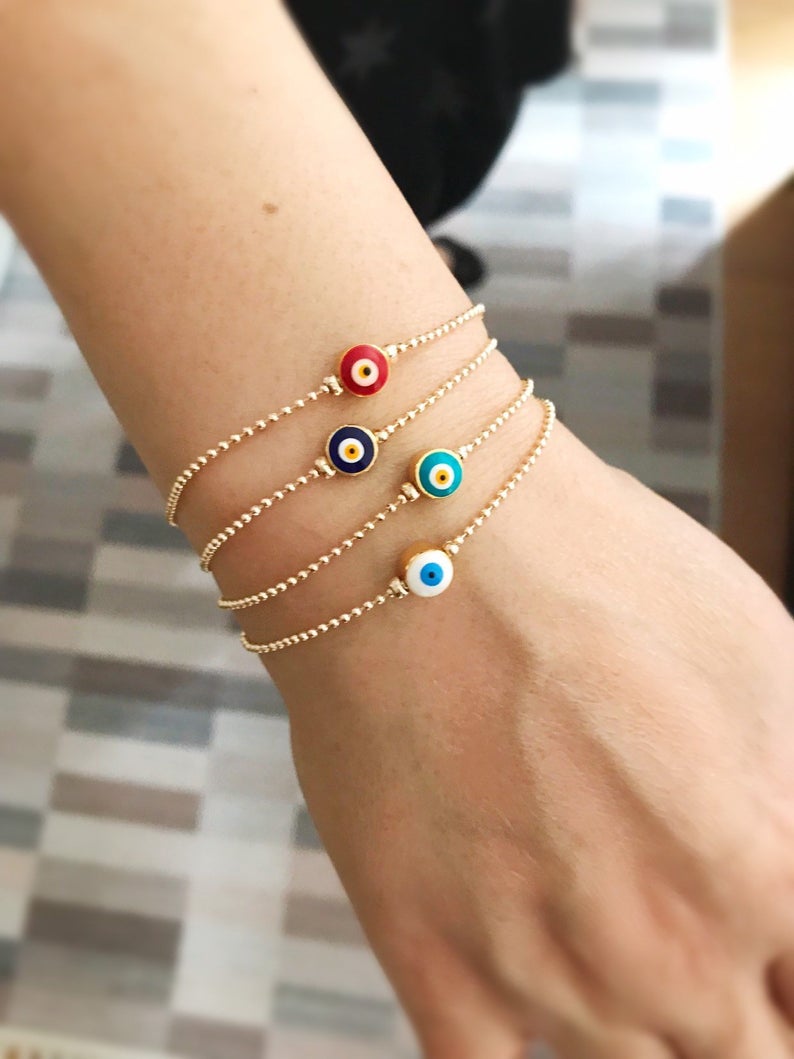 Evil Eye Bead Bracelet, Minimalist Bracelet, Gold Chain Evil Eye Bead Bracelet, Minimalist Bracelet, Gold Chain