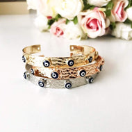 Blue Evil Eye Beaded Bracelet, Rose Gold Silver Bangle Bracelet - Evileyefavor