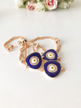 Blue Evil Eye Bracelet, Adjustable Rose Gold Bracelet, Greek Jewelry - Evileyefavor