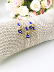 Greek Evil Eye Bracelet, Glass Blue Evil Eye Bead, Gold Chain Bracelet - Evileyefavor