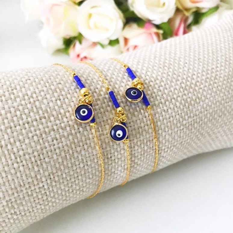 Minimal Evil Eye Bracelet, Blue Evil Eye Bracelet, Gold Chain Bracelet - Evileyefavor