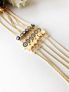Hamsa Evil Eye Bracelet, Gold Chain Bracelet, Greek Jewelry - Evileyefavor