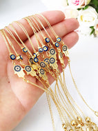 Hamsa Evil Eye Bracelet, Gold Chain Bracelet, Greek Jewelry - Evileyefavor
