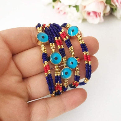 Blue Evil Eye Bracelet, Seed Beads Bracelet, Miyuki Bead Bracelet, Greek Bracelet - Evileyefavor