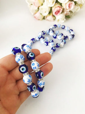 Glass Evil Eye Bracelet, Ceramic Bead Bracelet, Stretchable Bracelet - Evileyefavor