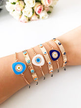 Evil Eye Bangle Bracelet, Evil Eye Charm Bracelet, Adjustable Rose Gold Bracelet Set - Evileyefavor