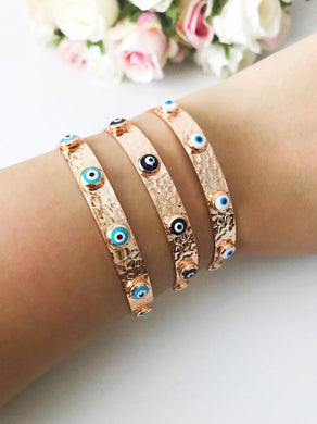 Bangle Bracelet, Evil Eye Bracelet, Rose Gold Silver Bracelet - Evileyefavor