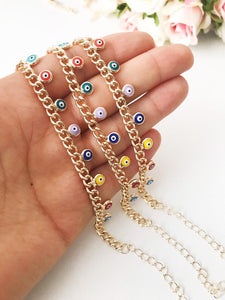 Evil Eye Charm Bracelet, Rose Gold Chain Bracelet, Rainbow Evil Eye Bead - Evileyefavor