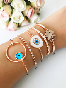 Bangle Evil Eye Bracelet, Rose Gold Bracelet, Greek Evil Eye Bead - Evileyefavor