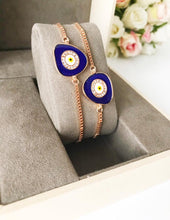Blue Evil Eye Bracelet, Adjustable Rose Gold Bracelet, Greek Jewelry - Evileyefavor