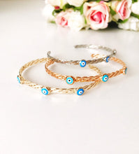 Evil Eye Bangle Bracelet, Knitting Bangle Bracelet, Rose Gold Silver Cuff Bracelet - Evileyefavor