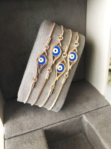 Blue Evil Eye Bracelet, Adjustable Rose Gold Bracelet, Evil Eye Jewelry - Evileyefavor