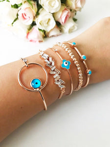 Adjustable Evil Eye Bracelet, Rose Gold Jewelry, Bangle Evil Eye Bracelet - Evileyefavor