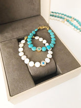 Evil Eye Bracelet, Greek Bracelet, Turquoise White Stone Bead Bracelet - Evileyefavor