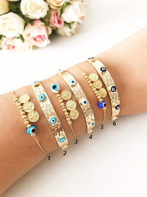 Gold Evil Eye Bracelet, Evil Eye Bangle Bracelet, Gold Charm Bracelet - Evileyefavor