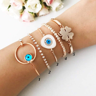 Bangle Evil Eye Bracelet, Rose Gold Bracelet, Greek Evil Eye Bead - Evileyefavor