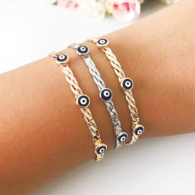 Evil Eye Cuff Bracelet, Blue Greek Evil Eye Bead, Bangle Bracelet - Evileyefavor