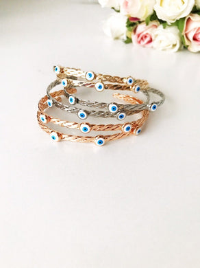 Bangle Bracelet, White Evil Eye Bead Bracelet, Evil Eye Bracelet - Evileyefavor