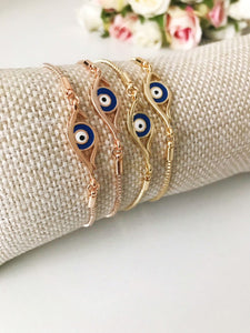Blue Evil Eye Bracelet, Adjustable Rose Gold Bracelet, Evil Eye Jewelry - Evileyefavor