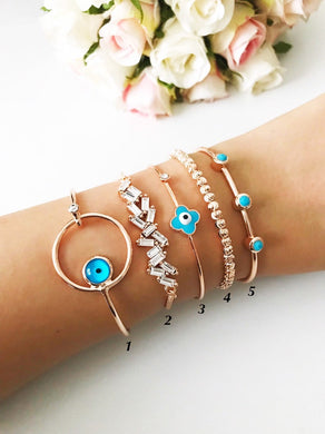 Adjustable Evil Eye Bracelet, Rose Gold Jewelry, Bangle Evil Eye Bracelet - Evileyefavor