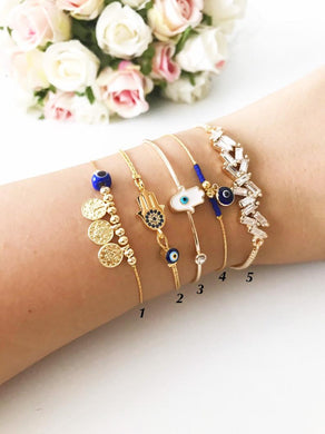 Greek Evil Eye Bracelet, Gold Bangle Bracelet, Murano Evil Eye - Evileyefavor