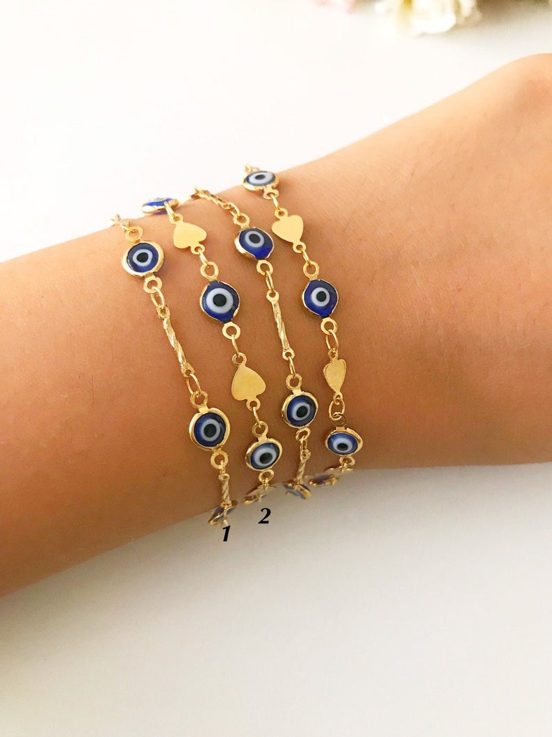 Evil Eye Chain Bracelet, Gold Link Chain Bracelet, Evil Eye Beads - Evileyefavor