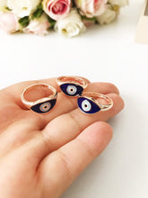 Rose Gold Evil Eye Ring, Blue Evil Eye Ring, Adjustable Dainty Ring - Evileyefavor