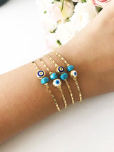 Gold Chain Bracelet, Evil Eye Bead, Blue White Evil Eye Bead, Greek Jewelry - Evileyefavor