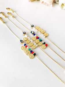 Evil Eye Seed Beads Bracelet, Gold Chain Bracelet, - Evileyefavor