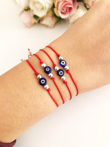 Evil Eye Bead Bracelet, Adjustable Red String Bracelet, Turkish Evil Eye - Evileyefavor