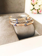 Greek Evil Eye Bracelet Set, Gold Bangle Bracelet, Blue Evil Eye Charm - Evileyefavor