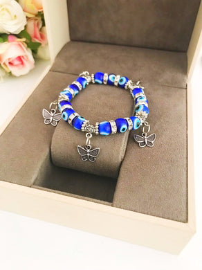 Evil Eye Stretch Bracelet, Butterfly Charm Bracelet - Evileyefavor