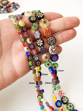 6mm 8mm 10mm 12mm Millefiori flat coin glass beads, Italian floral beads, murano
