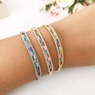 Rainbow Zircon Bangle Bracelet, Rose Gold Silver Cuff Bracelet, Bangles - Evileyefavor