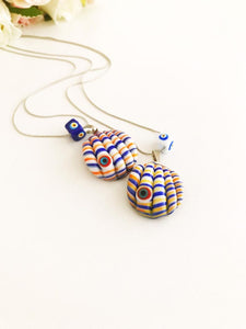 Evil Eye Necklace, Murano Seashell Necklace, Glass Oyster Shell Charm - Evileyefavor