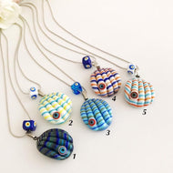 Evil Eye Necklace, Murano Seashell Necklace, Glass Oyster Shell Charm - Evileyefavor