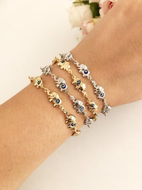 Elephant Evil Eye Bracelet, Gold Silver Chain Bracelet, Lucky Charm Bracelet - Evileyefavor