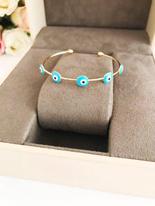 Evil Eye Bangle Bracelet, Gold Cuff Bracelet, Blue White Turquoise Evil Eye - Evileyefavor
