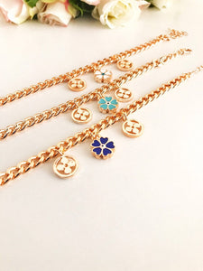 Rose Gold Chain Bracelet, Evil Eye Clover Charm Bracelet, Turkish Jewelry - Evileyefavor