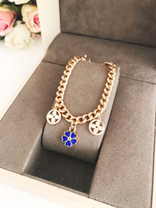 Rose Gold Chain Bracelet, Evil Eye Clover Charm Bracelet, Turkish Jewelry - Evileyefavor