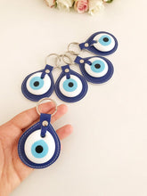 Leather Evil Eye Keychain, Blue Evil Eye Keychain, Lucky Charm Keychain, Evil Eye