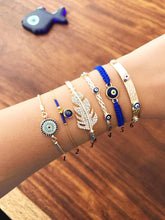 Greek Evil Eye Bracelet Set, Gold Bangle Bracelet, Blue Evil Eye Charm - Evileyefavor