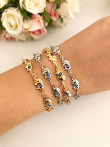 Elephant Evil Eye Bracelet, Gold Silver Chain Bracelet, Lucky Charm Bracelet - Evileyefavor