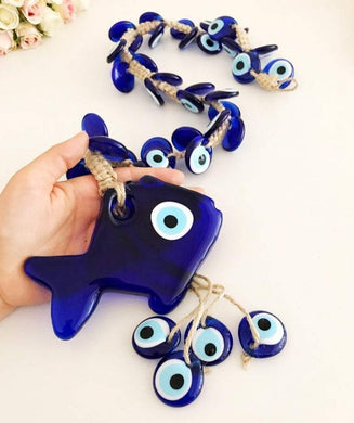 Large evil eye lucky fish wall hanging with 41 beads - Evileyefavor