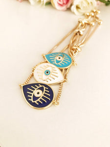 Adjustable Evil Eye Bracelet, Greek Evil Eye Jewelry, Blue White Evil Eye Charm - Evileyefavor