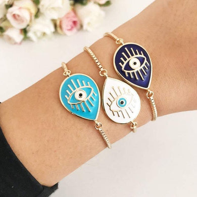 Adjustable Evil Eye Bracelet, Greek Evil Eye Jewelry, Blue White Evil Eye Charm - Evileyefavor