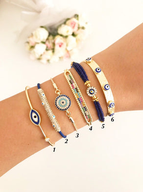 Blue Evil Eye Bracelet Set, Greek Bangle Bracelet, Seed Beads Bracelet - Evileyefavor