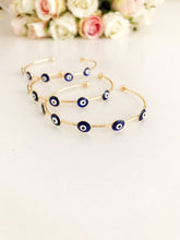 Evil Eye Bangle Bracelet, Gold Cuff Bracelet, Blue White Turquoise Evil Eye - Evileyefavor