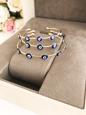 Blue Evil Eye Bangle Bracelet, Gold Bangles, Cuff Bracelet - Evileyefavor